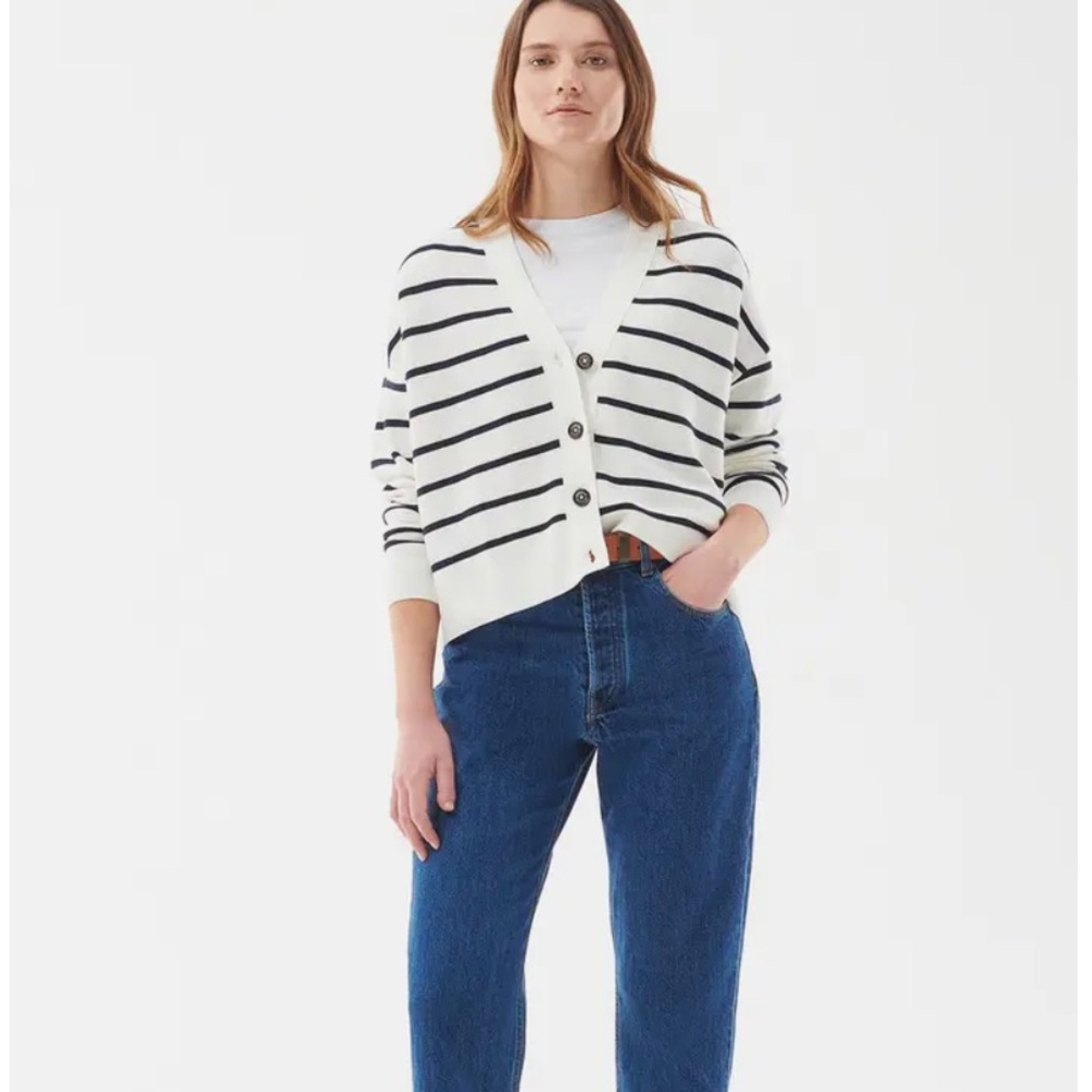 Barbour Mariner Stripe Cotton Cardigan | Navy Cream Nautical Sweater